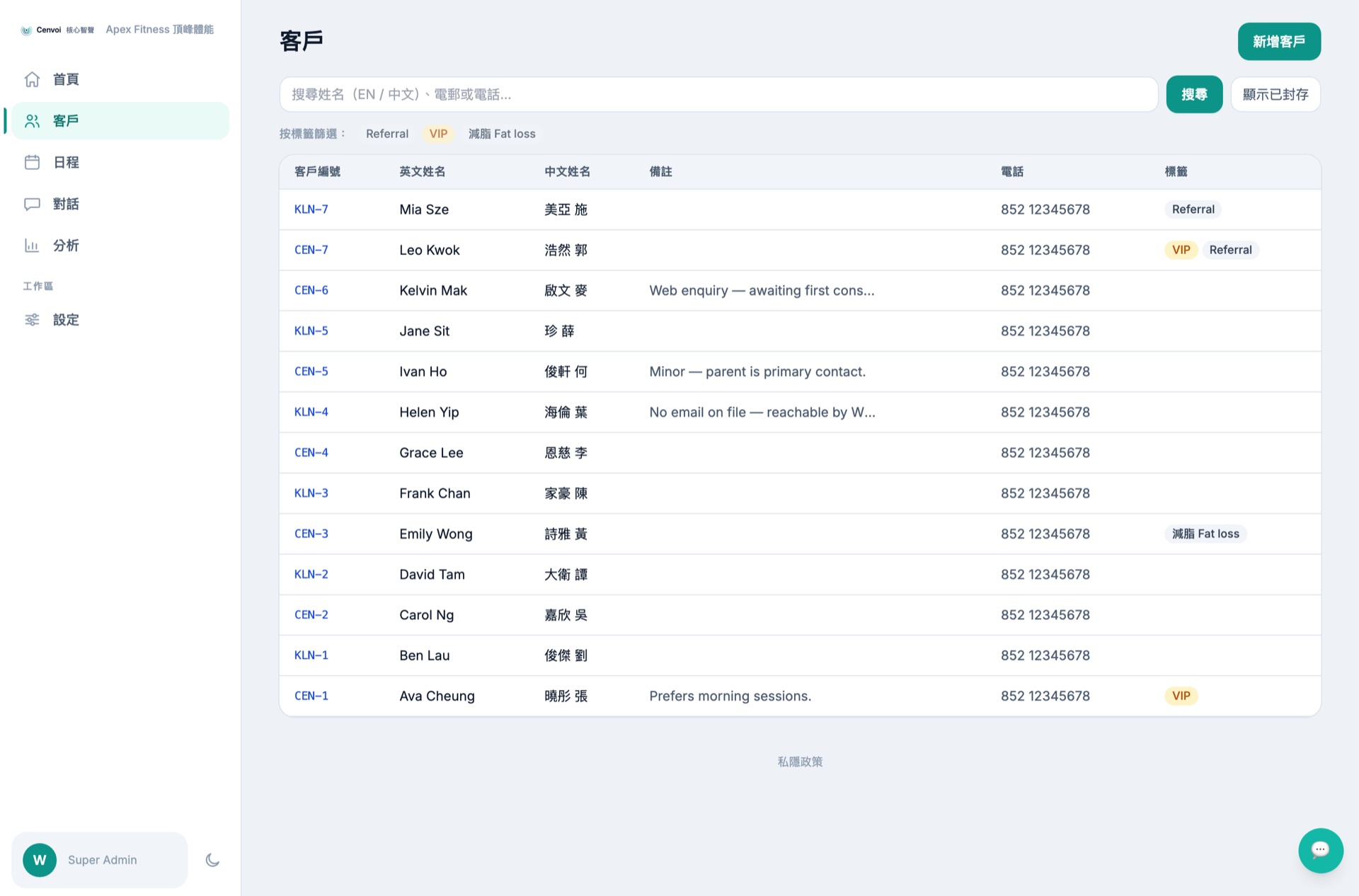 客戶 CRM — Client records